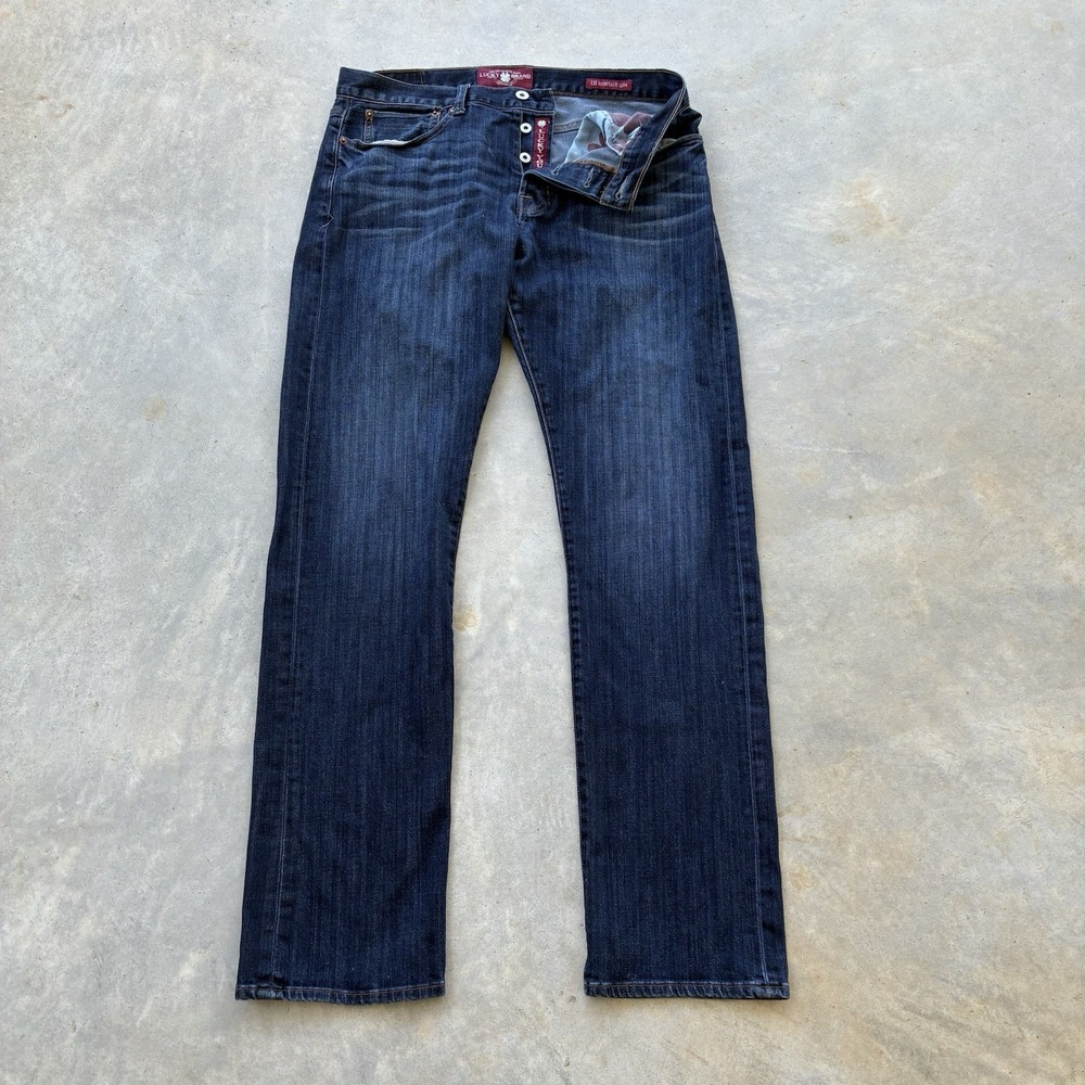 Lucky Brand Jeans Mens 34x34 Blue 121 Heritage Slim Denim Button Fly Dark Wash